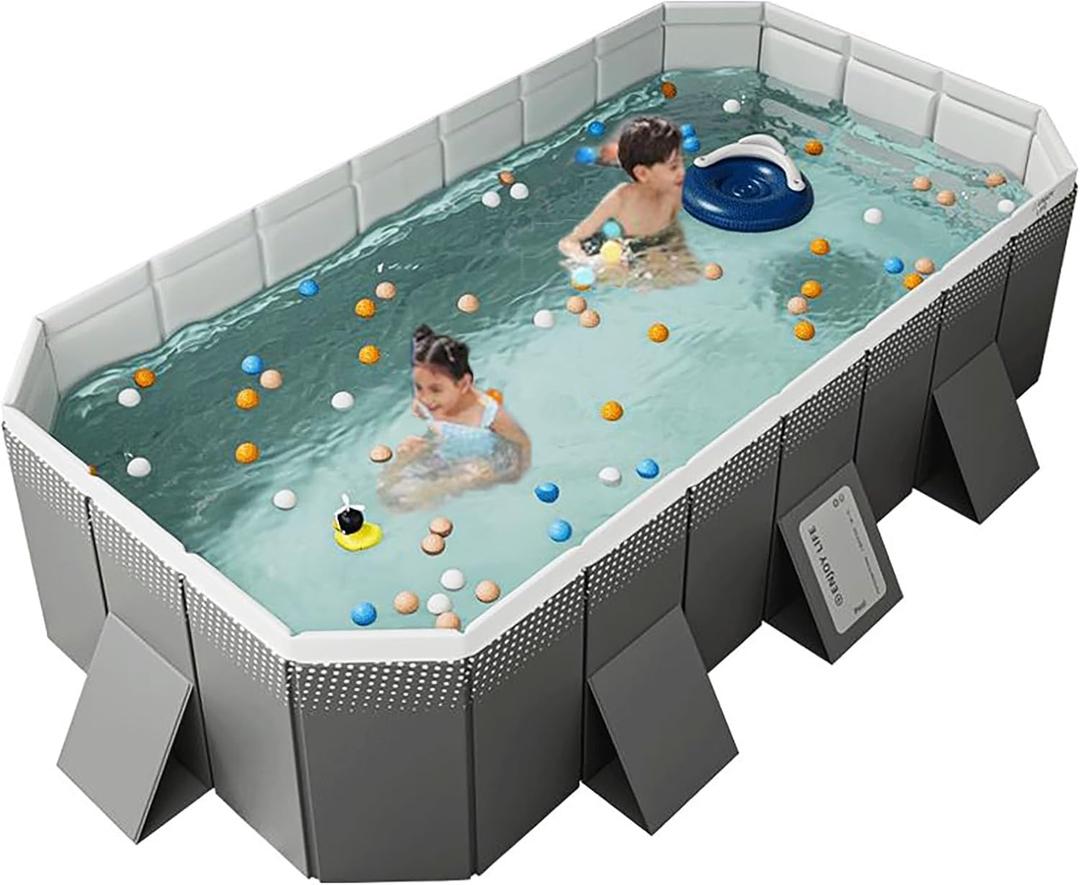 Buric Foldable Pool Non-Inflatable Swimming Pool for Family Adults Hard Plastic Shell Collapsible Rectangle Swimming Pool for Outside Backyard Portable Pet Dog Pool (118.11 in)