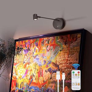 Black Picture Lights for Wall Battery Operated Rechargeable Gallery Art Spotlight for Paintings Wireless LED Wall Light Cordless with Remote, 3 Color Temperature, Gallery, Dartboard Lights