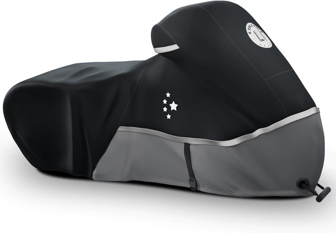 Motorcycle Cover 420D Heavy Duty All Season Universal Weather Waterproof Outdoor Protection 96" XXL Vehicle Cover/Black/Gray