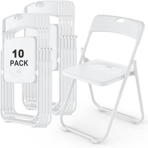 10 Pack White Plastic Folding Chairs, Indoor Outdoor Heavy-Duty Stackable Seats with Steel Frame, 350 lbs Capacity Portable Commercial Foldable Chairs for Party Events Wedding Dining Picnic Office