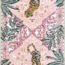 Oriental Tropical Kitchen Runner Rug 2x5 Washable, Thin Stain Resistant Pink Boho Bathroom Runner Rug for Hallway Entryway Bedroom Laundry, Vintage Abstract Hippie Botanical Long Carpet