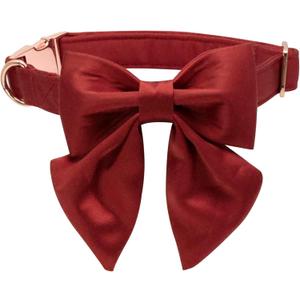 Lionet Paws Bowtie Dog Collar - Comfortable Silk Dog Collar with Detachable Bow Tie for Small Dogs, Neck 10-16 Inches (Red)