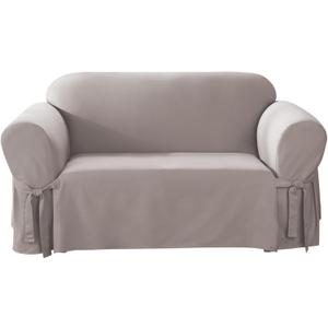 SureFit Cotton Duck Loveseat Box Cushion One Piece Slipcover, Furniture Cover, Relaxed Woven Fit, 100% Cotton, Machine Washable, Gray (Grey)