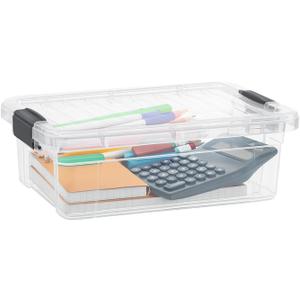 Superio Clear Storage Box with Lid, 2.3 Quart Plastic Container Bins for Organizing, Stackable Crates, BPA Free, Non Toxic, Odor Free, Organizers for Home, Office, School, and Dorm