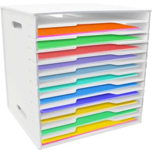 Timisea12 Tier Scrapbook Paper Organizer,White Cardstock A4 Paper Sorter Storage Rack,Scrapbook Organizer for Sizes 13" X 13" X 12.2" for Home Office & Classrooms,White Organizer Storage