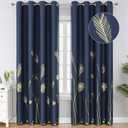 Estelar Textiler Navy Blue Blackout Curtains for Living Room 84 Inch Length 2 Panels Set, Gold Palm Leaves Printed Window Drapes, Energy Saving Curtains for Bedroom, 52Wx84L