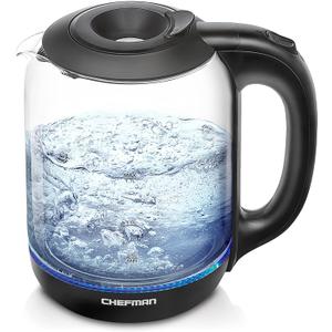 Chefman 1.7 Liter Electric Kettle With Easy Fill Lid, Cordless With Removable Lid And 360 Swivel Base, LED Indicator Lights