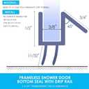 Frameless Shower Door Bottom Seal Sweep Stirp 36 Inch Long,Clear (for 3/8" Glass)