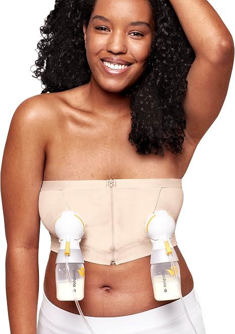 Medela Hands Free Pumping Bra, Comfortable Pumping Bustier for Breastfeeding Pumps for Women, Large, Chai