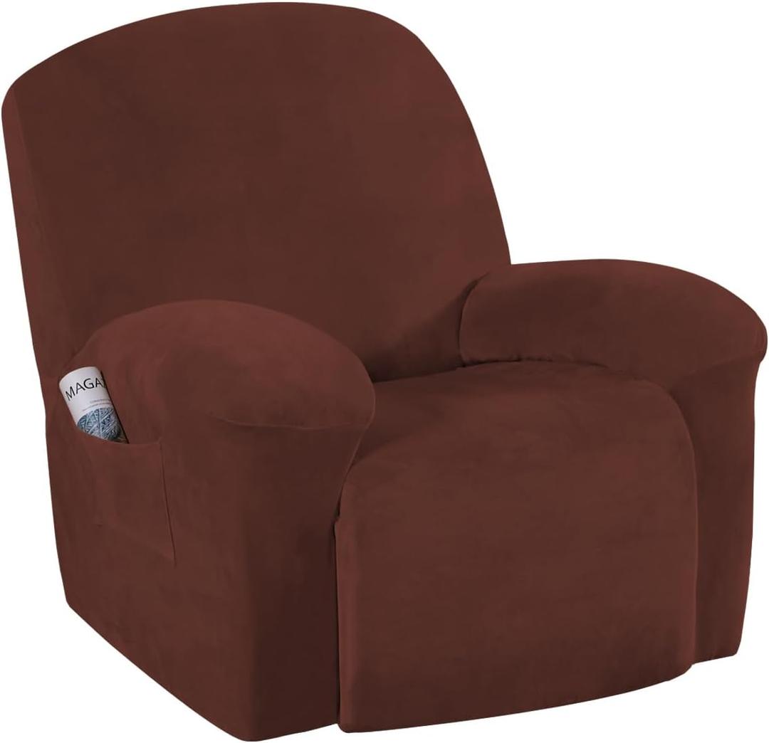H.VERSAILTEX Stretch Recliner Slipcovers Recliner Chair Cover Sofa Furniture Cover 1-Piece Modern Rich Velvet Form Fit Stylish Protector Feature Rich and Soft Fabric (Burnt Brick, Large)