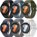 6 Pack Sport Band Compatible with Samsung Galaxy Watch 7 Band 40mm 44mm, No Gap Soft Silicone Strap for Galaxy Watch 6 5 4 FE/Galaxy Watch 6/4 Classic 47mm 43mm 46mm 42mm/Watch 5 Pro 45mm Men Women