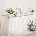 Ling's moment 14FT White Chiffon Table Skirt Recycle Use Extra Long Sheer Tablecloth for Backyard Wedding Reception Decorations Birthday Party Cake Dessert Decor