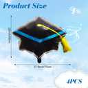 4 Pcs 22 Inches Black Graduation Cap Balloons Large Academic Grad Hat Mylar Foil Balloons with Tassel Design Balloons Decor for Party Ceremony Decorations Supplies