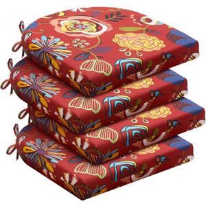 downluxe Outdoor Chair Cushions Set of 4 for Patio Furniture, Water-Resistant Patio Chair Cushions with Ties, High Density Foam Outdoor Seat Cushion, 17" X 16" X 2", Sonia Scarlet
