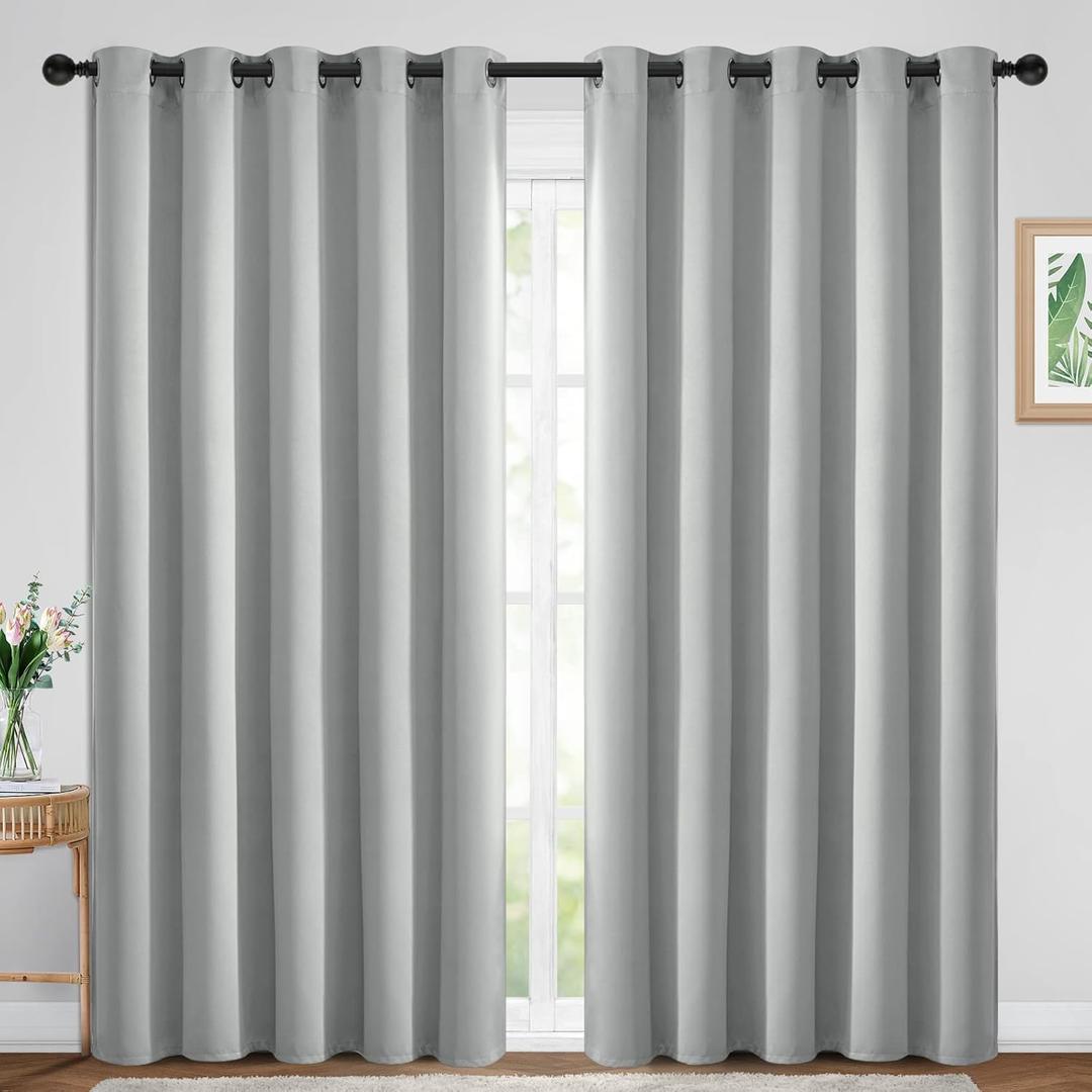 Yakamok Blackout Curtains Room Darkening Thermal Insulated Window Panels,Solid Grommet Top Drapes for Bedroom/Living Room(70Wx84L, Light Grey, 2 Panels)