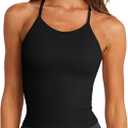 LASLULU Womens Sports Bra Seamless Long Crop Tank Racer Back Spaghetti Strap Workout Yoga Bra Padded Halter Neck Casual Tops (Black, L)