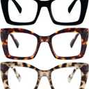 REAVEE Oversized Square Reading Glasses for Women, Blue Light Blocking Large Frame Computer Readers Spring Hinge
