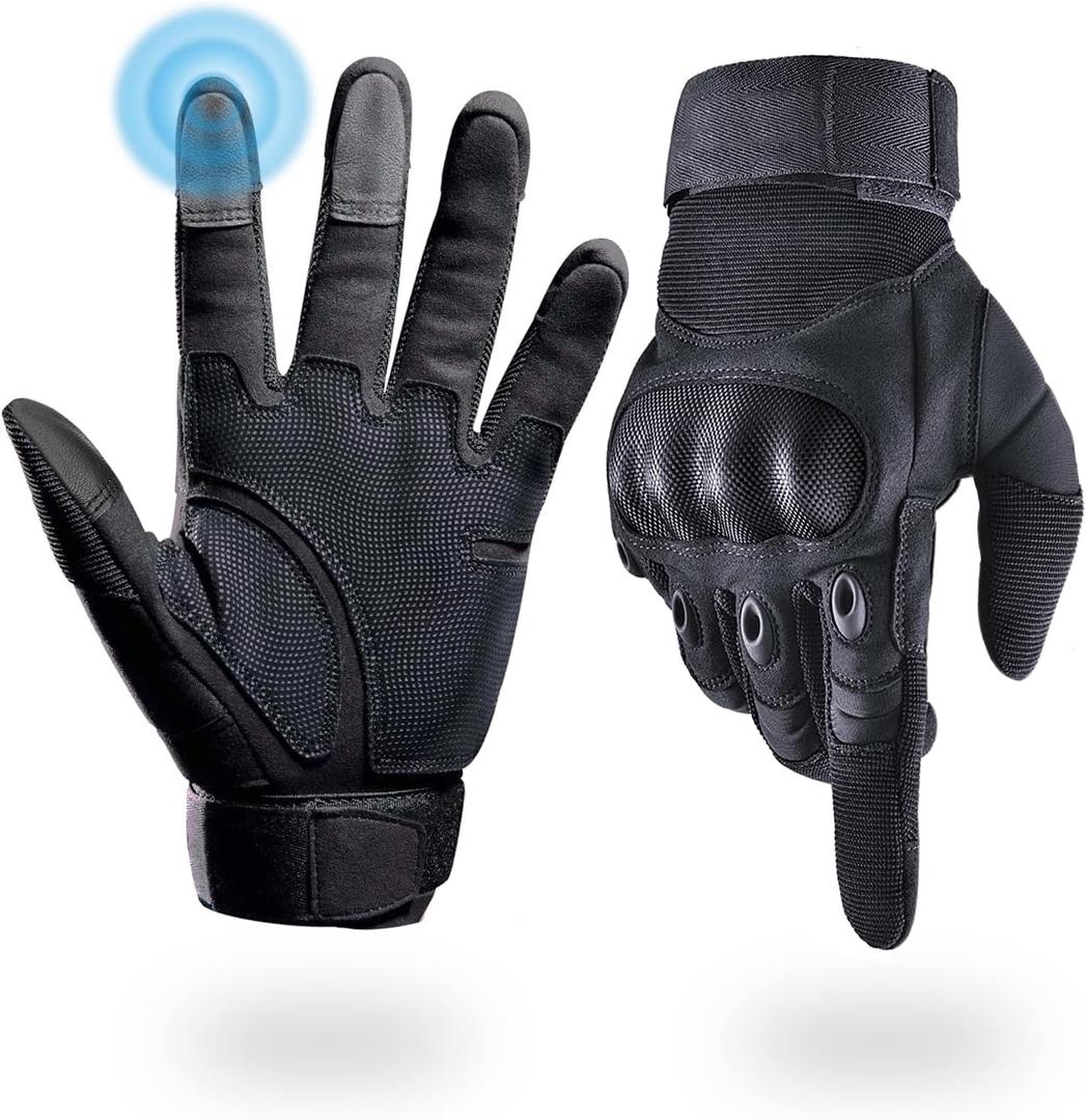 Liovoras Tactical Gloves for Men, Shooting & Motorcycle Gloves with Hard Shell Knuckle Protection & Leather Palm for Airsoft Motorcycle Cycling Paintball Sports Climbing Training Hunting, Size: Large