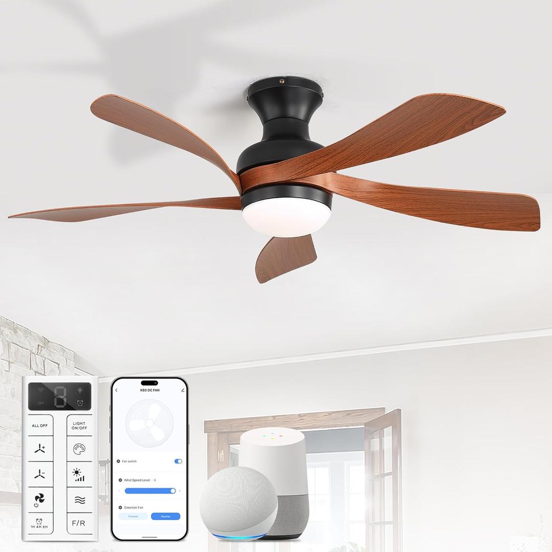 27 Inch Smart Ceiling Fans with Lights and Remote, APP Control Work with Alexa/Google, 5 ABS Blades, Modern, Quiet Reversible DC Motor, 3CCT Dimmable, Indoor/Outdoor/Bedroom/Living Room