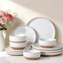 AmorArc Ceramic Dinnerware Sets for 4, 12 Pieces Handpainted Plates and Bowls Set with Rustic Terracotta Underside, Scratch Resistant Stoneware Dishes Set, Dishwasher & Microwave Safe, White