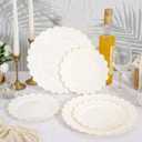 LIYH 120 Pcs Ivory Scalloped Plastic Plates Disposable - Ivory and Gold Plastic Plates - Gold Fancy Disposable Party Dinner & Dessert Plate for Wedding Birthday