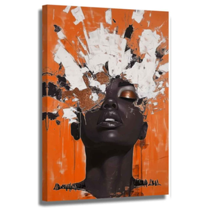 XLMDYYSW Black Woman Canvas Wall Art Abstract Black Girl African American Painting Modern Aesthetic Prints for Bedroom Framed (Orange, 16.00" x 24.00")