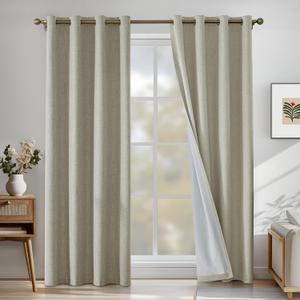Faux Linen 100% Blackout Curtains for Bedroom, 108 Inch Blackout Curtains, Room Darkening Curtains Living Room, Long Curtain Grommets Drapes, Thermal Curtains(2 Panels, Natural)