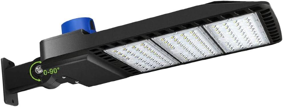 Ledmo 300W LED Parking Lot Lights with Adjustable Arm Mount Dusk-to-Dawn Photocell Sensor Outdoor Commercial Area Lighting 36000LM 5000K IP65 LED Street Flood Security Light for Shop|Yard|Roadways, 300W/Arm Mount/1PC