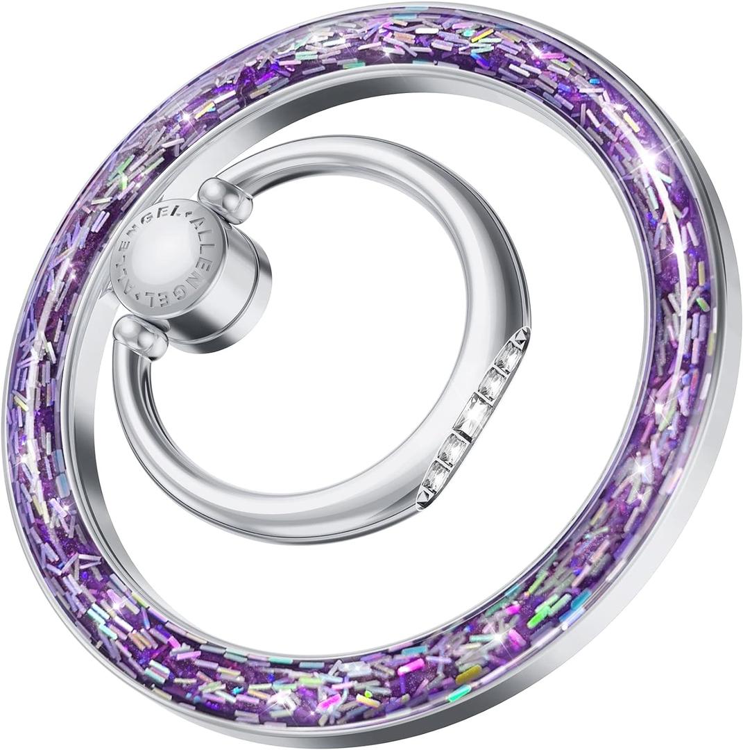 Allengel Magnetic Phone Ring Holder for Magsafe, Allengel Bling Bling Magnetic Phone Grip and Stand with Finger Kickstand for Smartphone,Compatible with Wireless Charging (Bling Purple Silver) (silver purple)