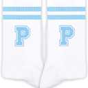 Blue And White-Striped Letter Socks, Sports Socks For Men, Blue Team socks, Friends And Family, Birthday Gift.(P) (White)