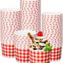 Sieral 9 oz Ice Cream Paper Cup Bowl Disposable Gingham Picnic Dessert Buffalo Plaid Snack Checkered Paper Cups Bulk Hot Cold Food Kitchen Holiday Dinner Party Favors(Red,50 Pack)