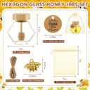 Pickmesh 24 Pcs Hexagonal Glass Honey Jars with Spoon, 3.38 oz Honey Dispenser with Wooden Spoon Bee Charm Thank You Card Organza Bag Mini glass Jars for Baby Shower Wedding Party Favor Decorations