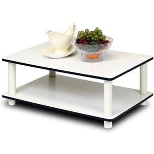 Furinno JUST Coffee Table, 2-Tier Modern Coffee Table with Open Shelf, Toolless Assembly Side Table, for Living Room, Bedroom, Home Office, White