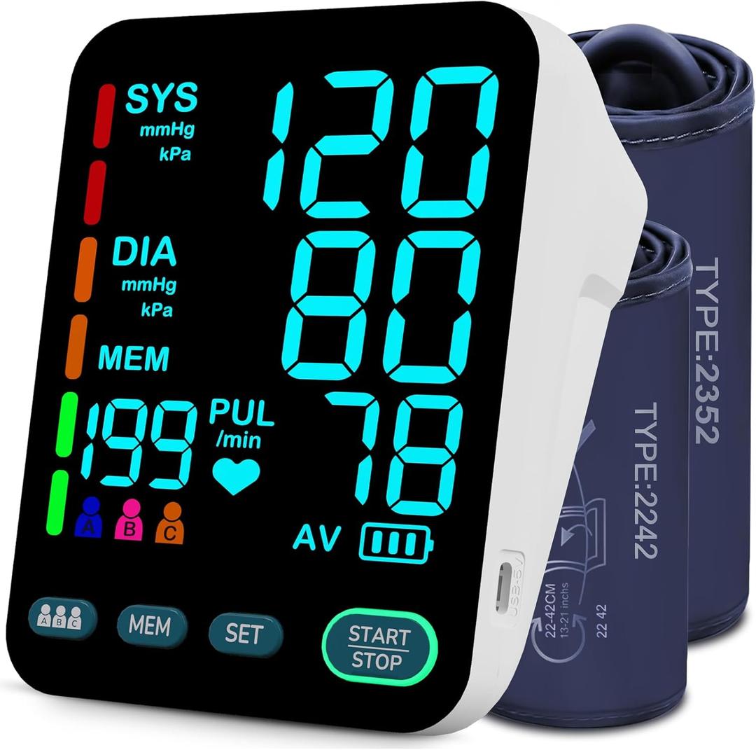 Blood Pressure Monitors for Home Use, Automatic Upper Arm Blood Pressure Monitor with Dual-Size bp Machine Cuffs (917" & 1321"), Large LED Backlit Display with 3x199 Reading Memory White