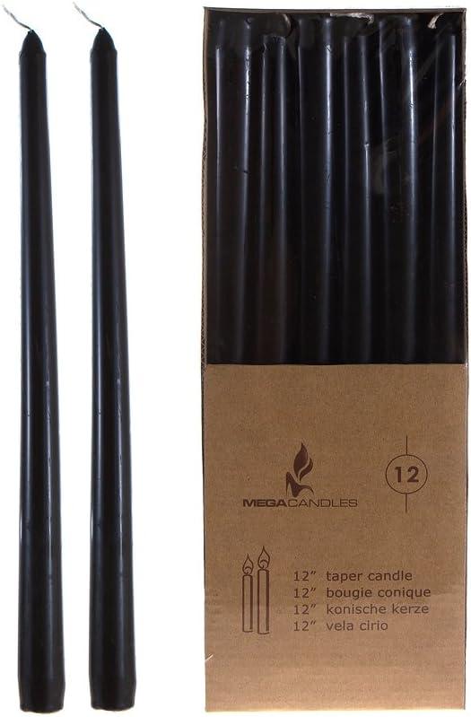 Mega Candles 12 pcs Unscented Black Taper Candles, Hand Poured Wax Candle 12 Inch x 7/8 Inch, Home Dcor, Wedding Receptions, Centerpieces, Occasions, Events, Romantic Dinners, Prayer, Holders