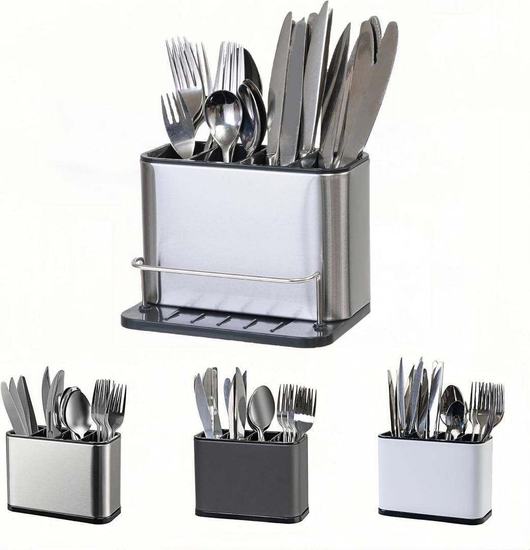 Utensil Holder,Stainless Steel Caddy Counter,Spoon holder,4 Compartments Silverware Caddy,Capacity Flatware Spoon Fork Tool Cutlery Holder (Expand silvery)