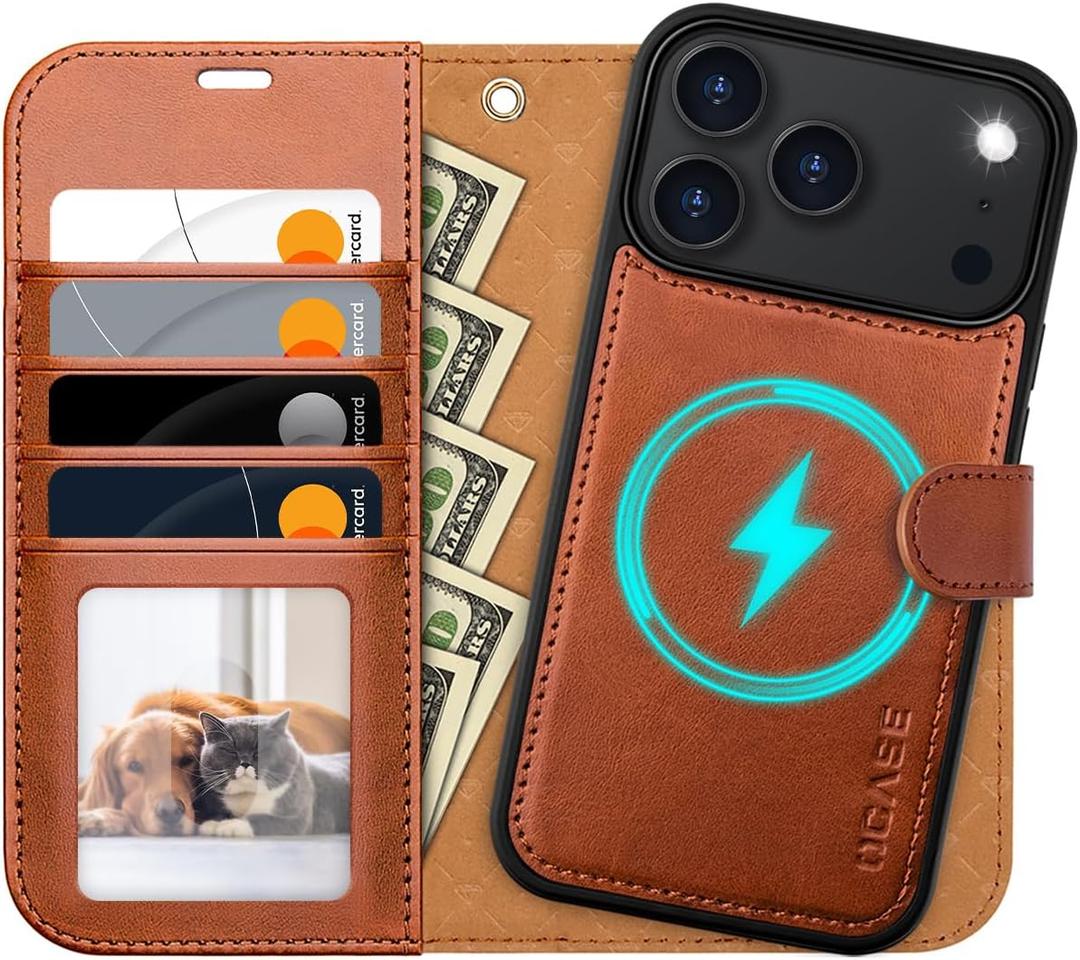 OCASE for iPhone 17 Pro Max Detachable Wallet Case with Card Holder, 2 in 1 PU Leather Flip Folio with RFID Blocking Stand Wrist Strap Shockproof Phone Cover 6.9 Inch 2025, Brown
