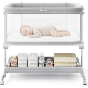 Ezebaby Baby Bassinets Bedside Sleeper, Portable Bedside Bassinet for Baby Newborn Infants with Adjustable 7 Heights and All Mesh Sides, Newborn Crib with Mattress and Soft, Breathable Sheet | Baby bassinets