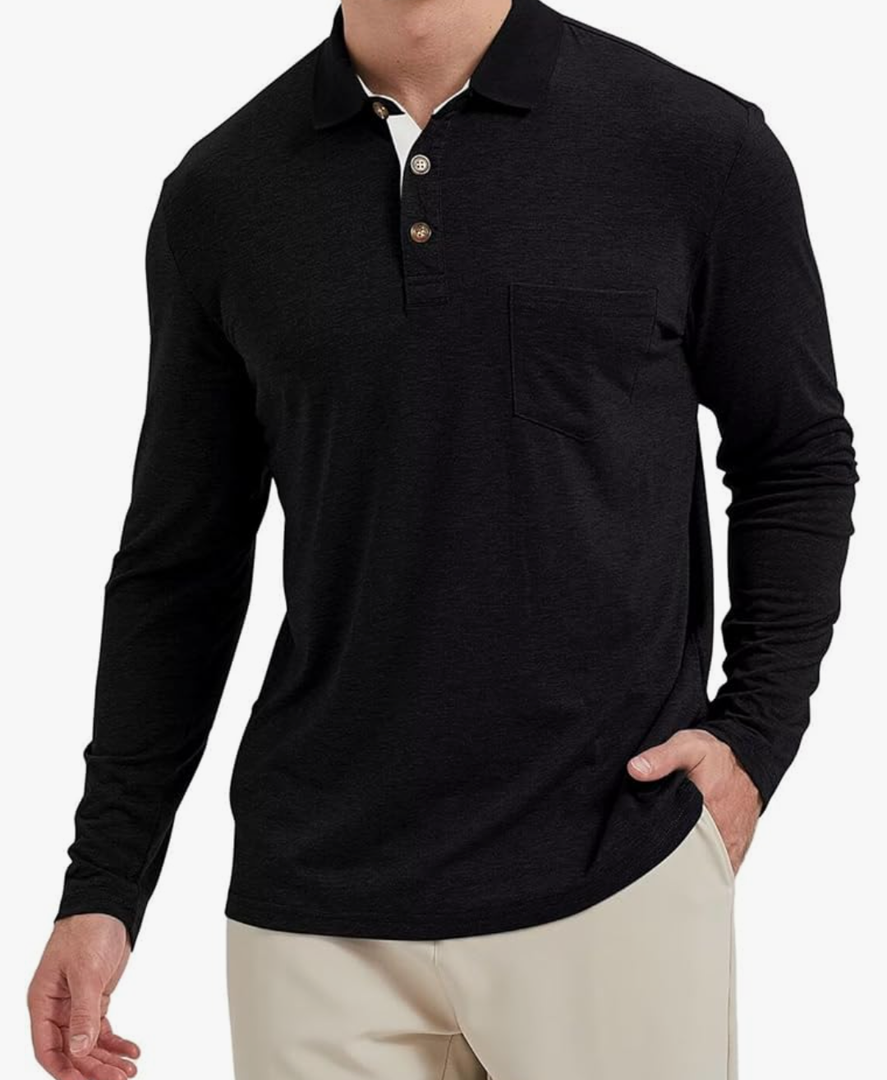 Men's Fashion Polo Shirts Casual Lightweight Long Sleeve Button Shirt with Pocket XL
