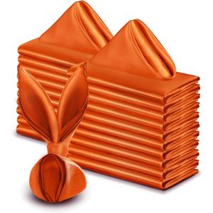VACVELT 50 Pack Burnt Orange Satin Napkins - 17x17 Inch Square Dinner Napkins for Wedding, Graduation, Restaurant