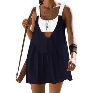 Navonta Womens Tennis Dress with Built in Shorts and Bra Cut Out Athletic Workout Dresses Hot Shot Mini Dress 2 Piece Outfit Black White Size S