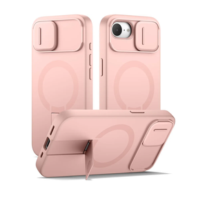 SURITCH for iPhone 16e Case with Magnetic Camera Slide Cover and Adjustable Kickstand, Compatible with MagSafe, Shockproof Bumper Case Slim Protective Cover 6.1 Inch,Pink