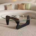 Small Coffee Table Black Glass Coffee Table for Living Room, Mid Century Modern Coffee Tables, Wood Rustic Coffee Tables with Wood Base, Funky Unique Center Table-, Mesas de Centro para Sala (31.5in)