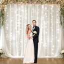 10ft x 10ft White Chiffon Backdrop Curtain with Lights String for Parties,2 Panels Sheer Tulle Curtain Wedding Backdrop with Lights for Baby Shower Birthday Party Ceremony Reception Home Decorations