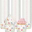 Qinyoung 150 Pcs Wildflower Cupcake Wrappers Liners Floral Paper Baking Cups Greaseproof Disposable Scalloped Flower Cupcake Muffin Cases for Spring Summer Wedding Baby Shower Birthday Tea Party Decor