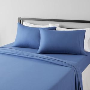 Amazon Basics Lightweight Breathable, Wrinkle Resistant Microfiber 4-Piece Bed Sheet Set with 14-Inch Deep Pockets, Full, Dutch Blue, Solid