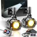 Motorcycle Auxiliary Fog Light Kit Driving Spotlights Amber/White High & Low Beam Strobe Compact Pods Light Kit with Bracket Wire Harness Waterproof, 15000LM Fog Lights for Motorcycle, Bike
