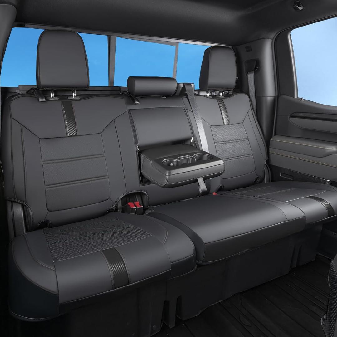 TANDI for Silverado & GMC Sierra Seat Covers with Faux Leather for 2019 2020 2021 2022 2023 2024 2025 Chevy Silverado & GMC Sierra 1500 2500HD 3500HD (Black with Black Trim, Full Set (Model-B)) TANDI for Silverado & GMC Sierra Seat Covers with Faux Leather for 2019 2020 2021 2022 2023 2024 2025 Chevy Silverado & GMC Sierra 1500 2500HD 3500HD (Black with Black Trim, Full Set (Model-B))