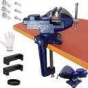 2-in-1 Dual-Purpose Combined Bench Vise or Table Vise, With end-point locking device, Portable Universal Rotate 360 Work Clamp-On Vise, 2.5" Blue