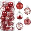 30ct Christmas Ball Ornaments-60mm/2.36" Shatterproof Clear Plastic Xmas Balls Baubles Set with Stuffed Delicate Sparkling, Hanging Christmas Tree Decorations(Red)